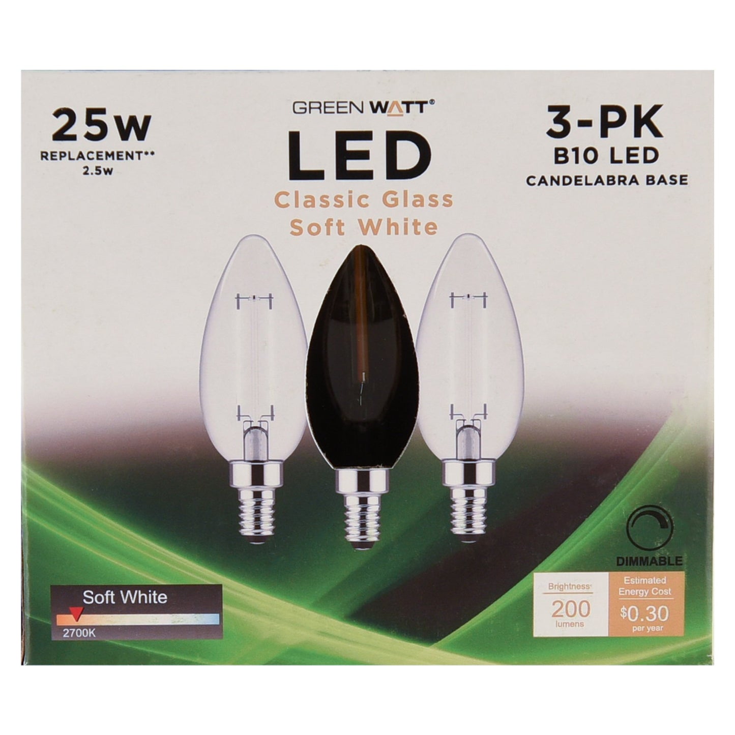 Green Watt B10 25-Watt Clear E12 LED Light Bulbs - Soft White