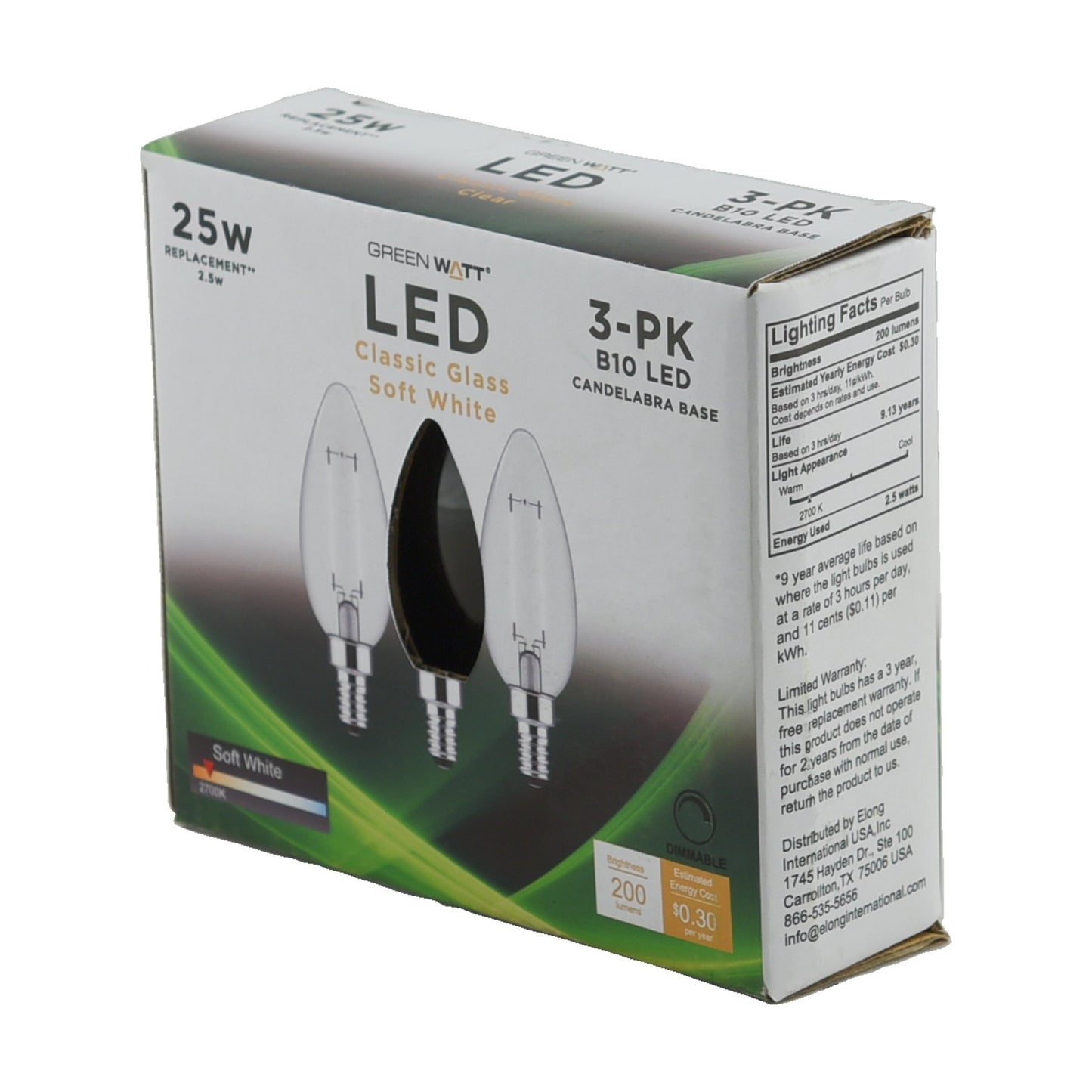 Green Watt B10 25-Watt Clear E12 LED Light Bulbs - Soft White