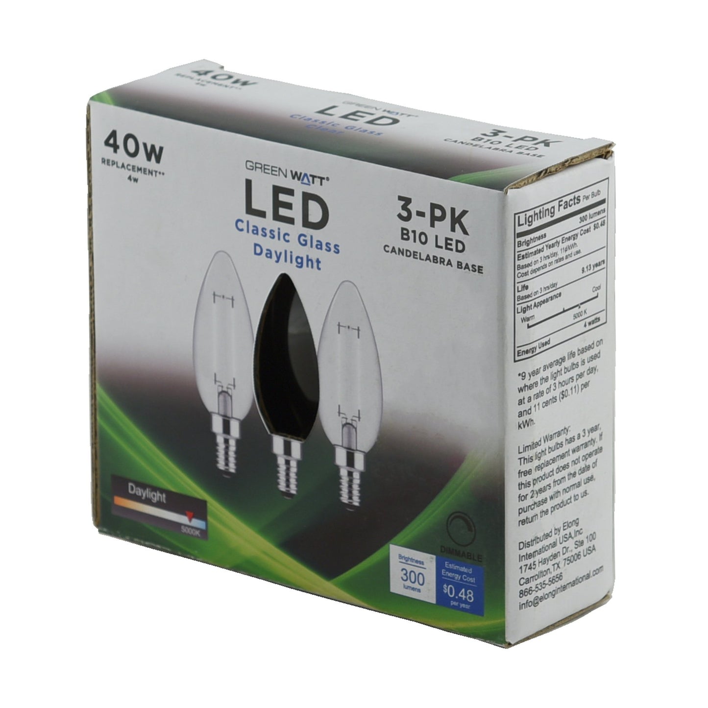 Green Watt B10 40-Watt Clear E12 LED Light Bulbs - Daylight