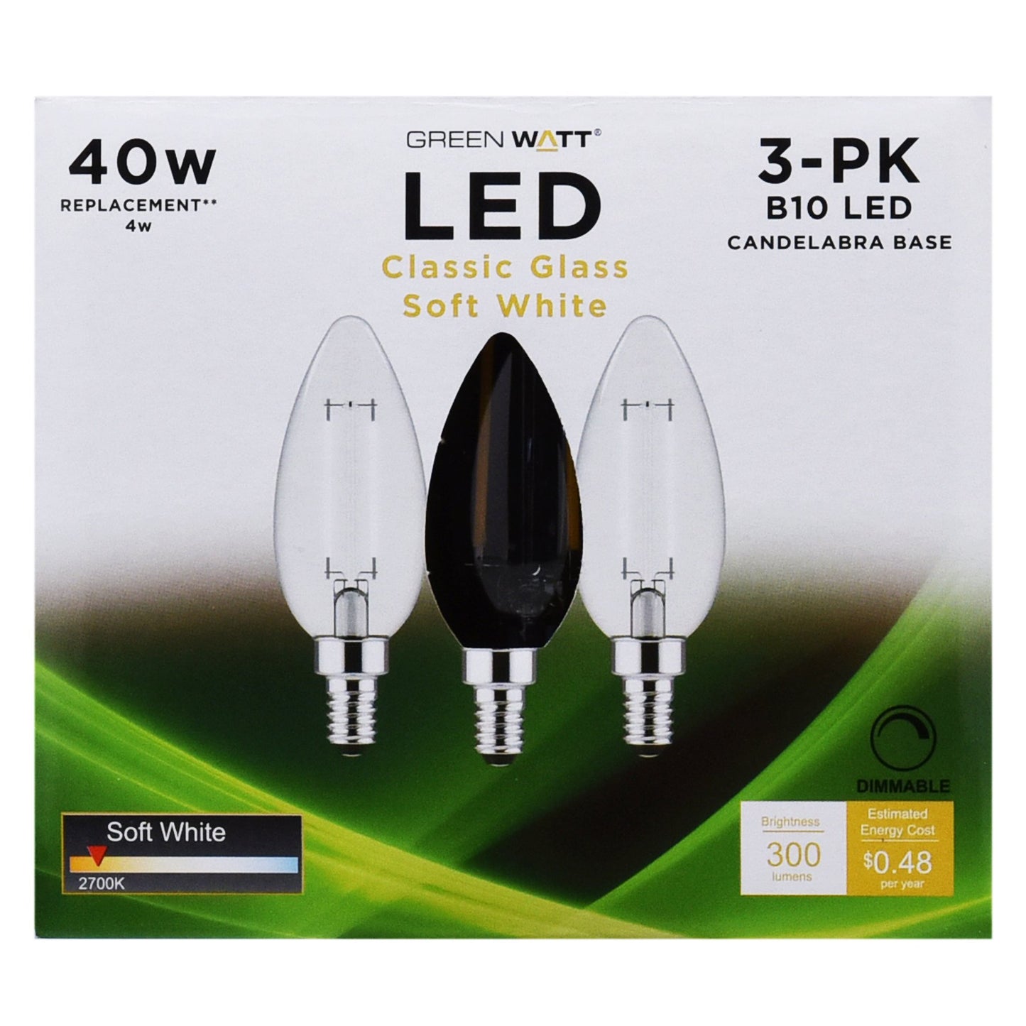 Green Watt B10 40-Watt Clear E12 LED Light Bulbs - Soft White