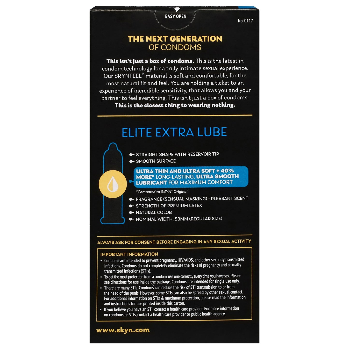SKYN Elite Extra Lubricated Non Latex Condoms