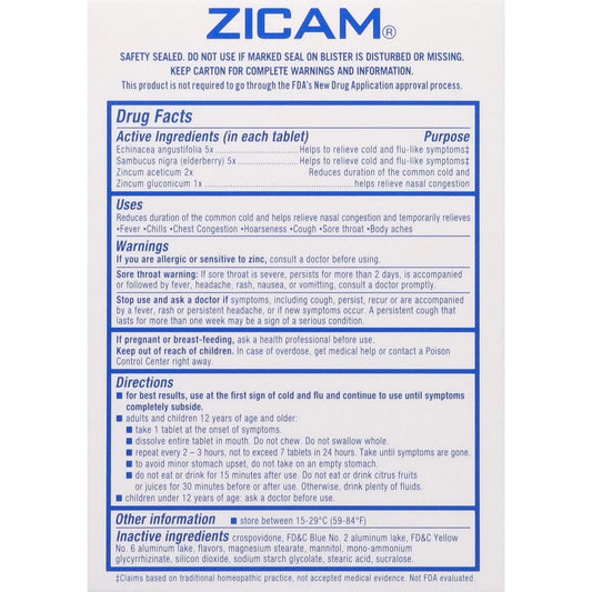 Zicam Cold & Flu Like Symptoms Homeopathic Quick Dissolve Tablets - Cooling Peppermint