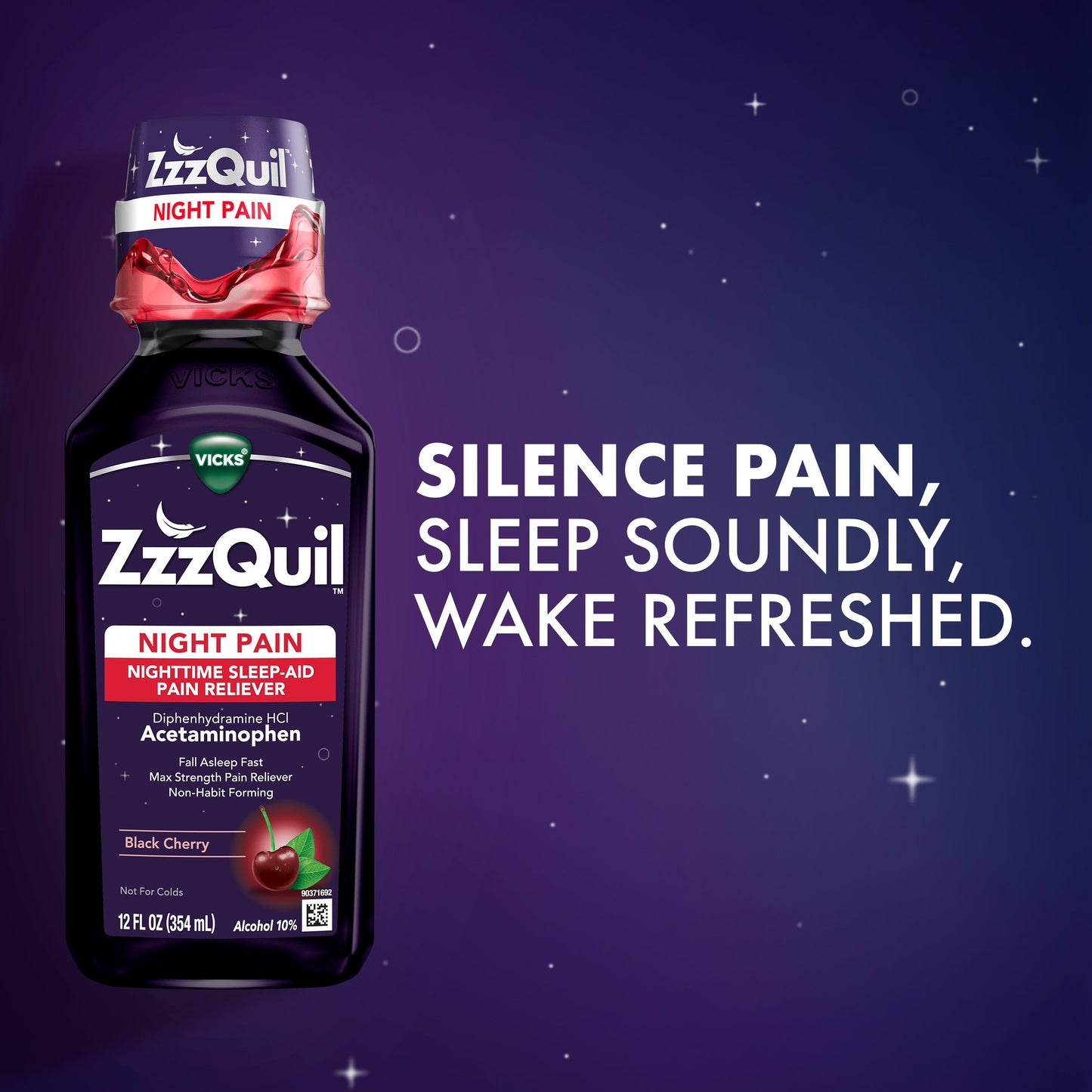 Vicks ZzzQuil Liquid Max Strength Pain Reliever, Nighttime Sleep Aid, Black Cherry Flavor
