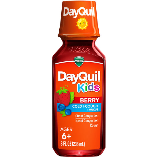 Vicks DayQuil Kids Cold & Cough + Mucus Relief Liquid, Multi-Symptom Daytime Relief, Berry Flavor