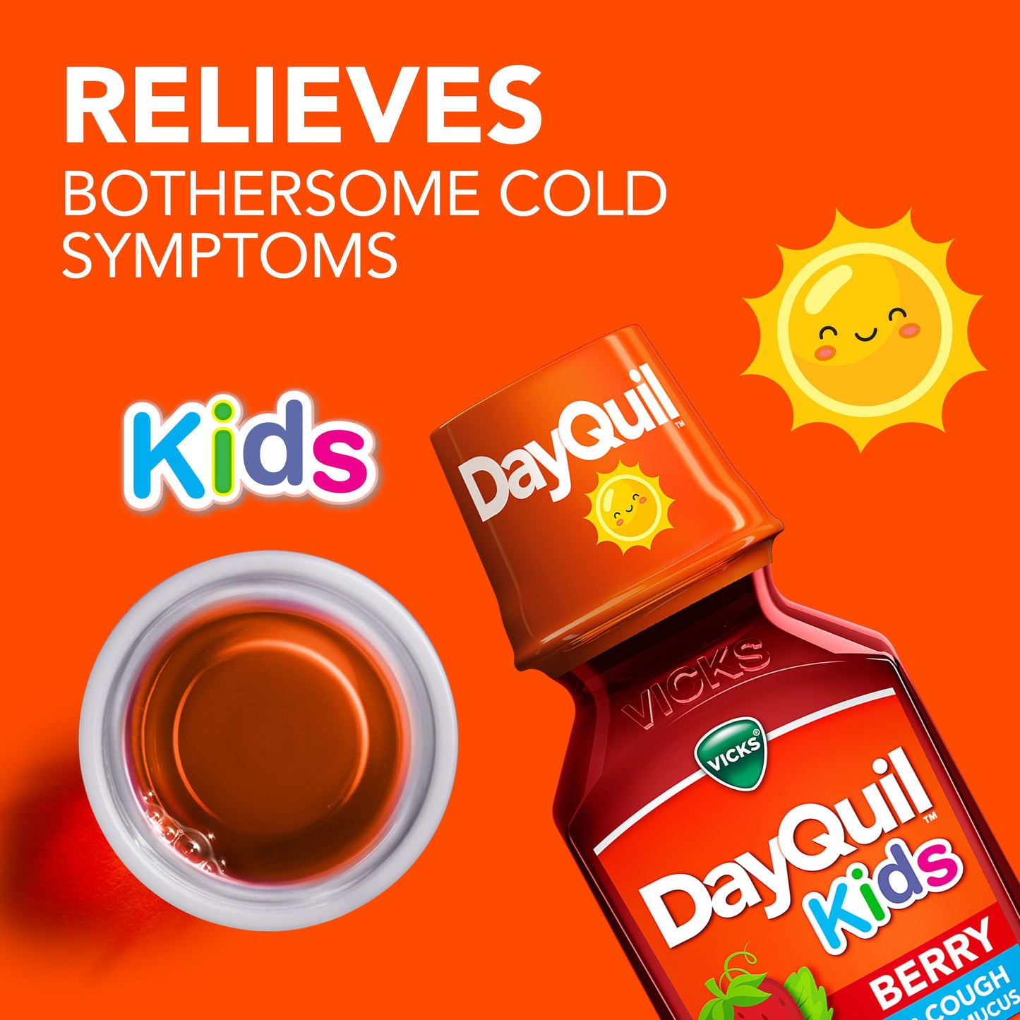 Vicks DayQuil Kids Cold & Cough + Mucus Relief Liquid, Multi-Symptom Daytime Relief, Berry Flavor