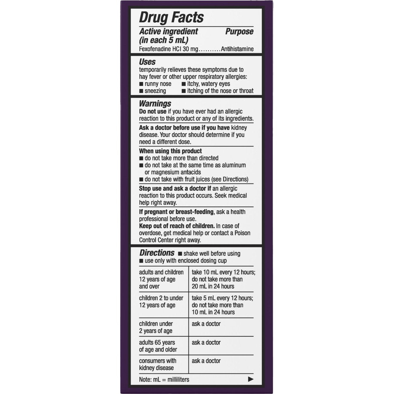 Allegra Children's 12 Hr Allergy Relief Non-Drowsy Liquid