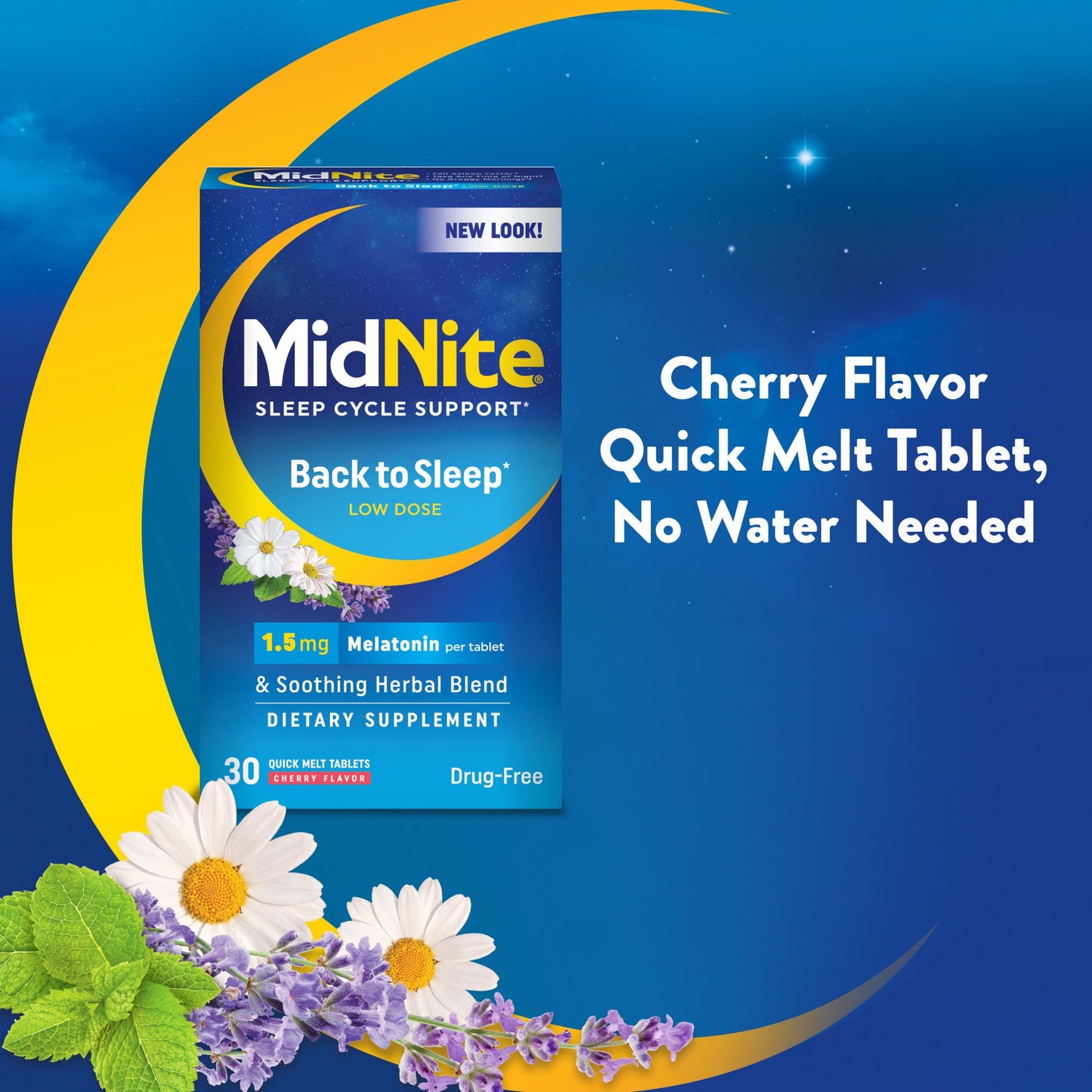 MidNite Back To Sleep 1.5 mg Melatonin Sleep Aid Quick Melt Tablets - Cherry