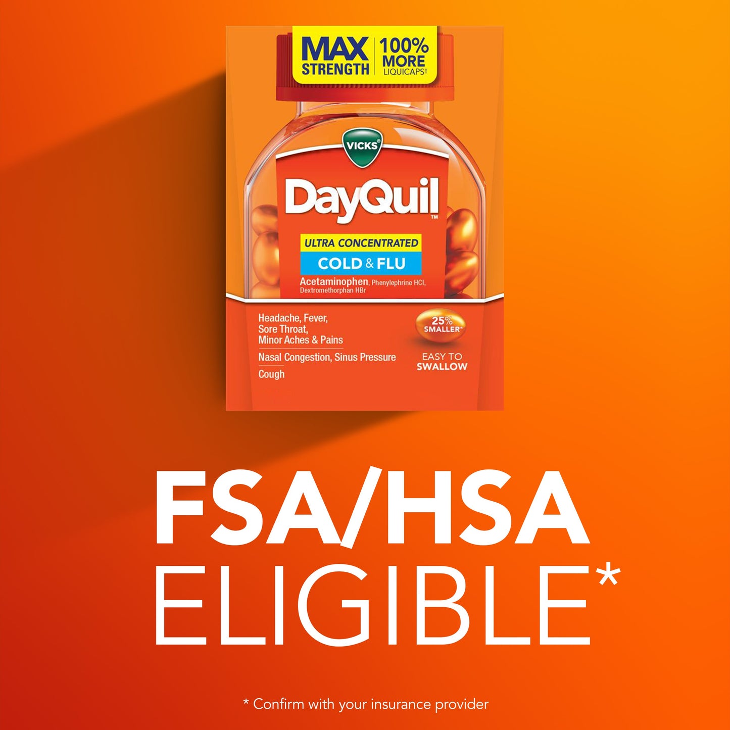 Vicks DayQuil Ultra Concentrated Liquicaps, Cold & Flu Over-the-Counter Medicine, Powerful Multi-Symptom Daytime Relief