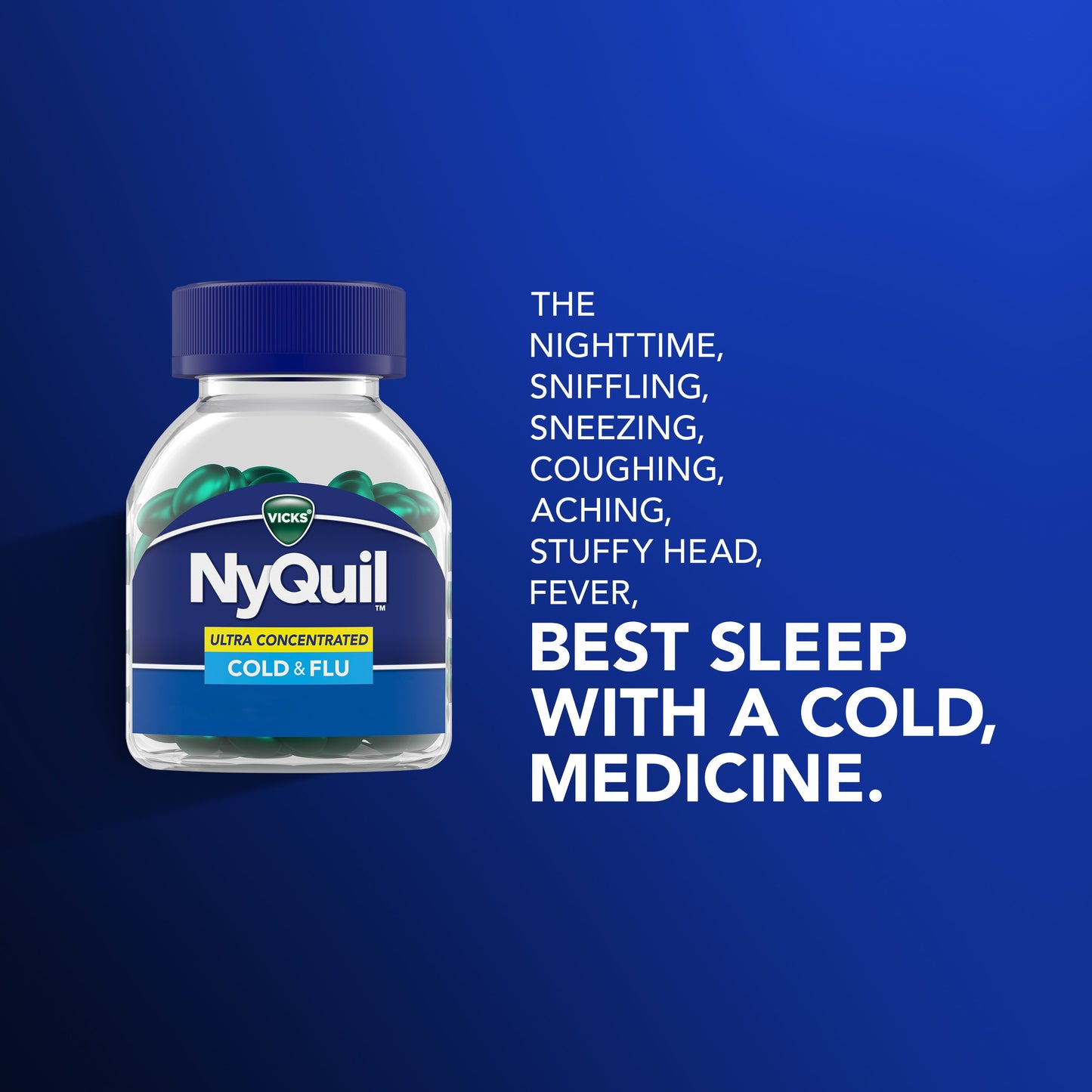 Vicks NyQuil Ultra Concentrated Liquicaps, Cold & Flu Over-the-Counter Medicine, Powerful Multi-Symptom Nighttime Relief