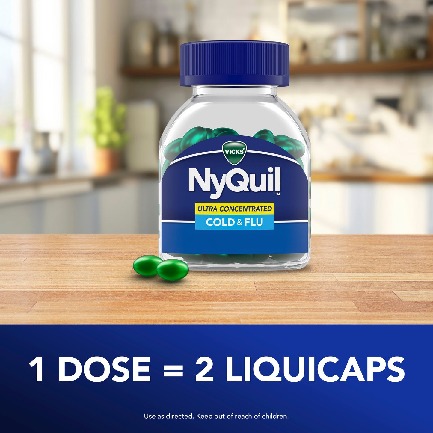 Vicks NyQuil Ultra Concentrated Liquicaps, Cold & Flu Over-the-Counter Medicine, Powerful Multi-Symptom Nighttime Relief