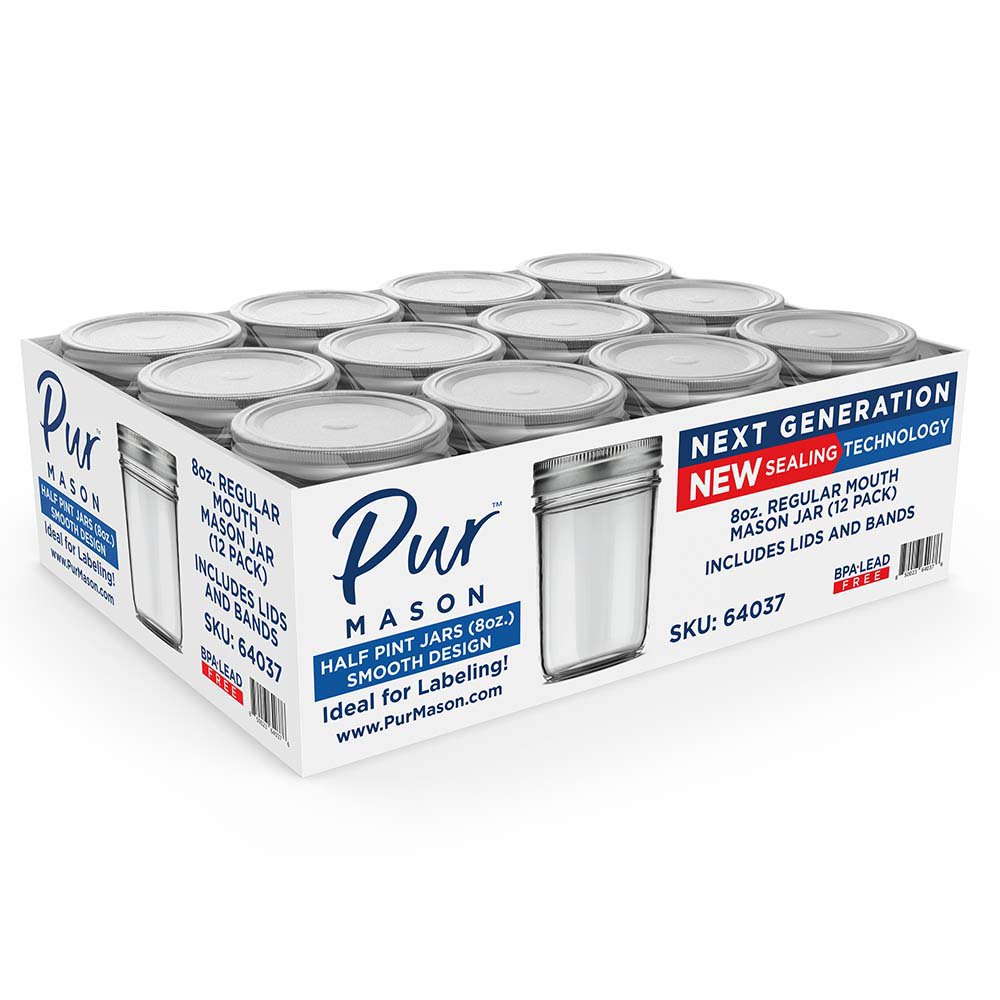 Pur Mason Regular Mouth Smooth Glass Jars, 12 Pk