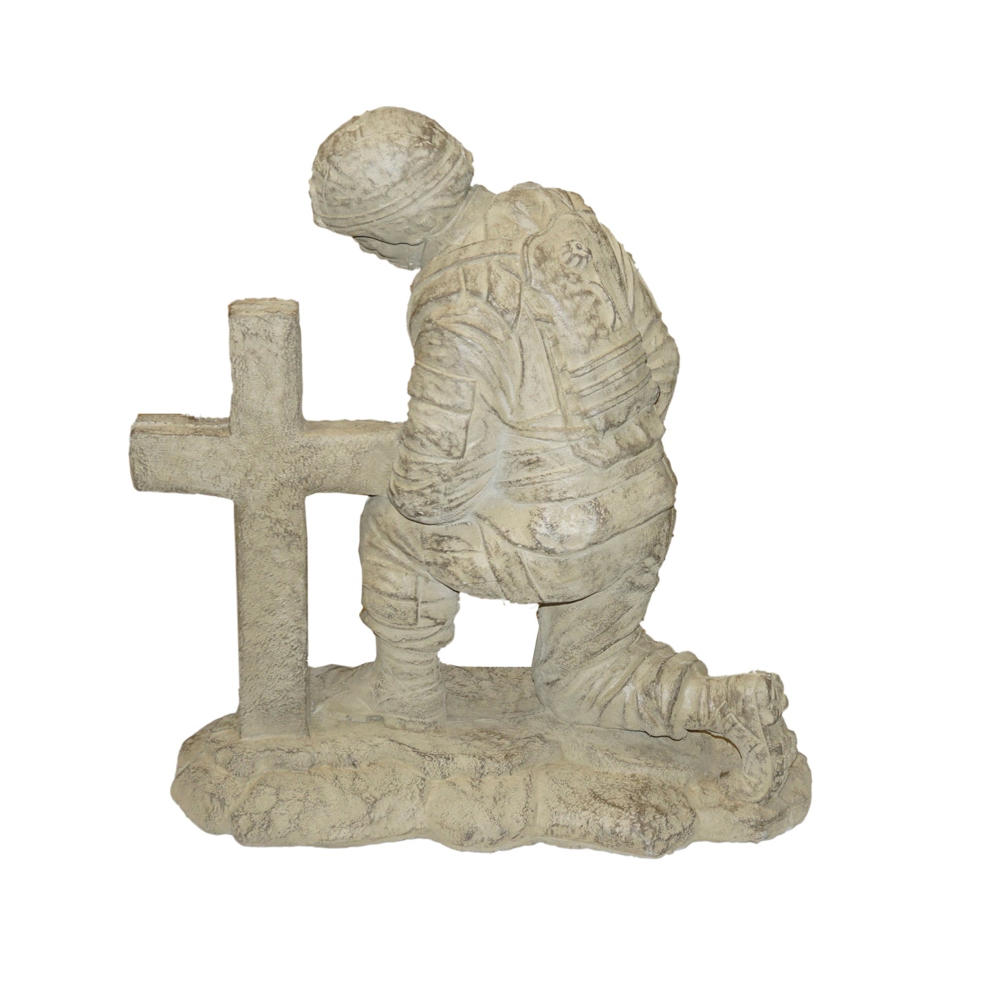 Athens Stonecasting Kneeling Soldier at Cross Concrete Statue