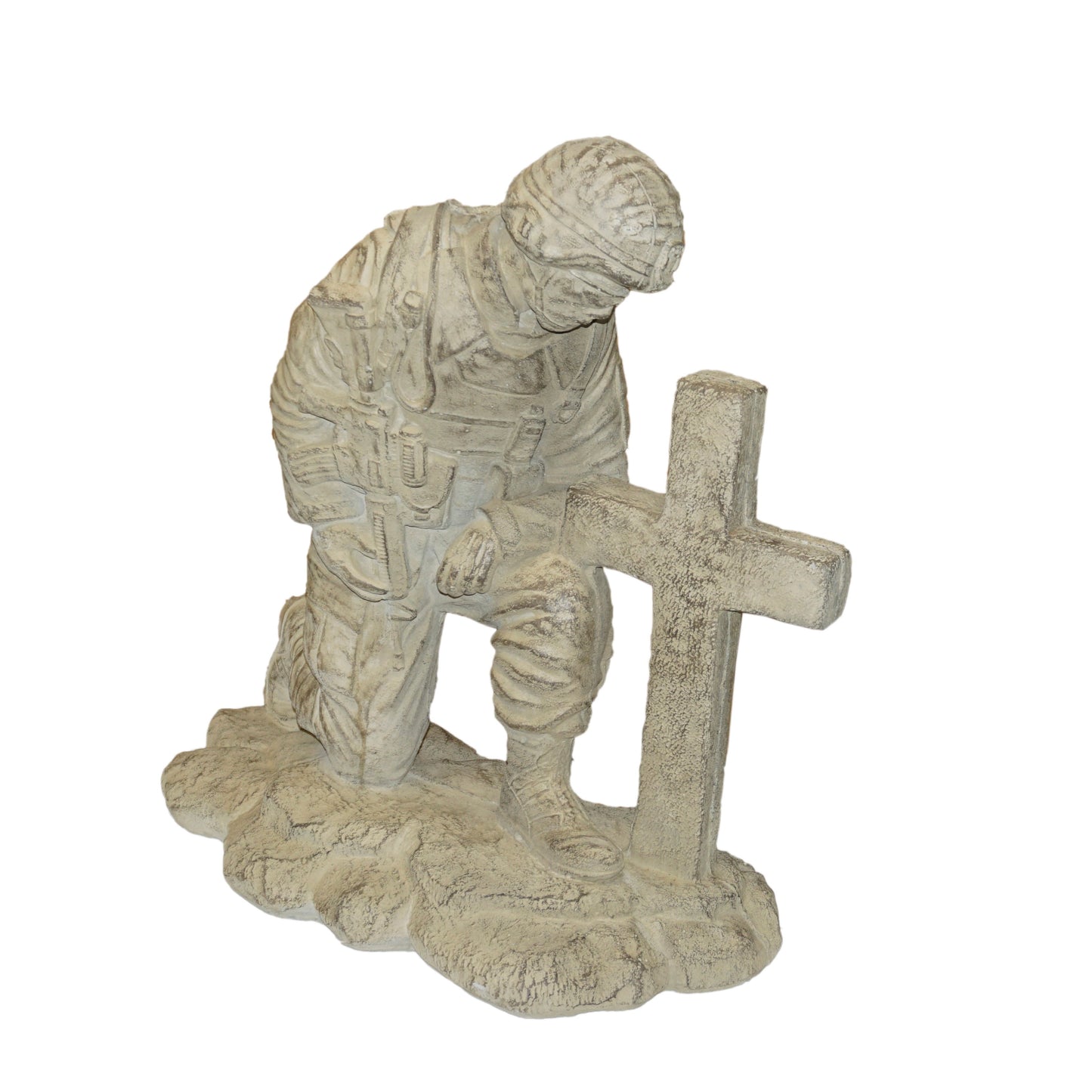 Athens Stonecasting Kneeling Soldier at Cross Concrete Statue