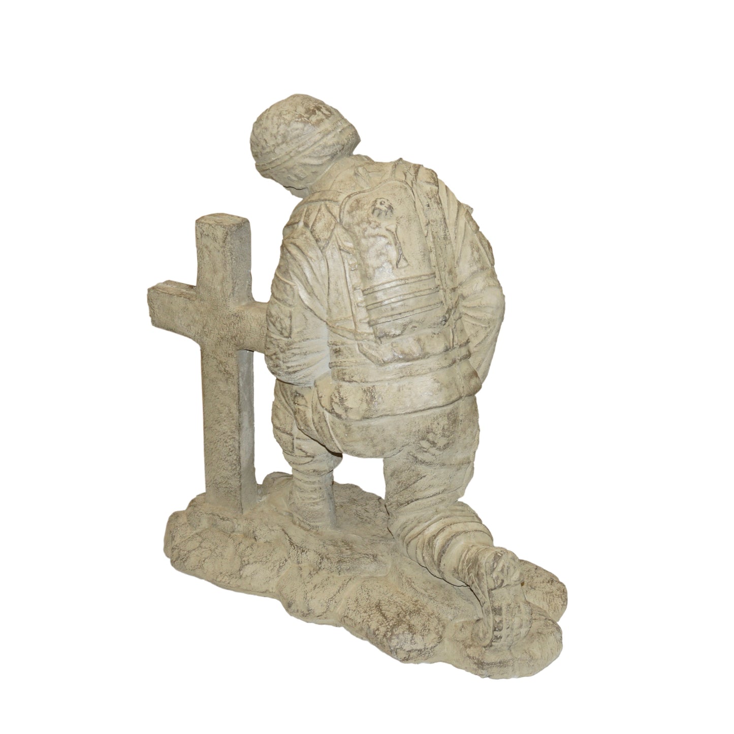 Athens Stonecasting Kneeling Soldier at Cross Concrete Statue