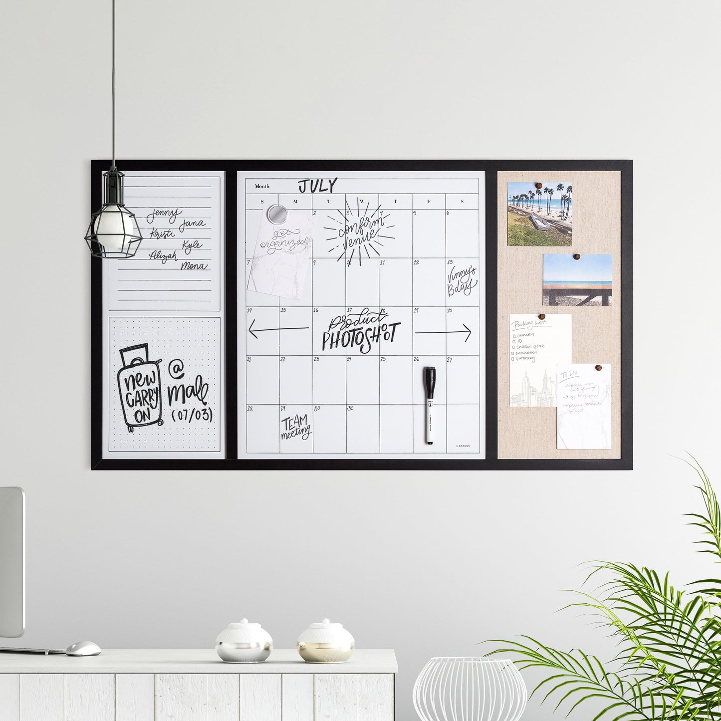 U Brands Wood Frame Dry Erase Command Center