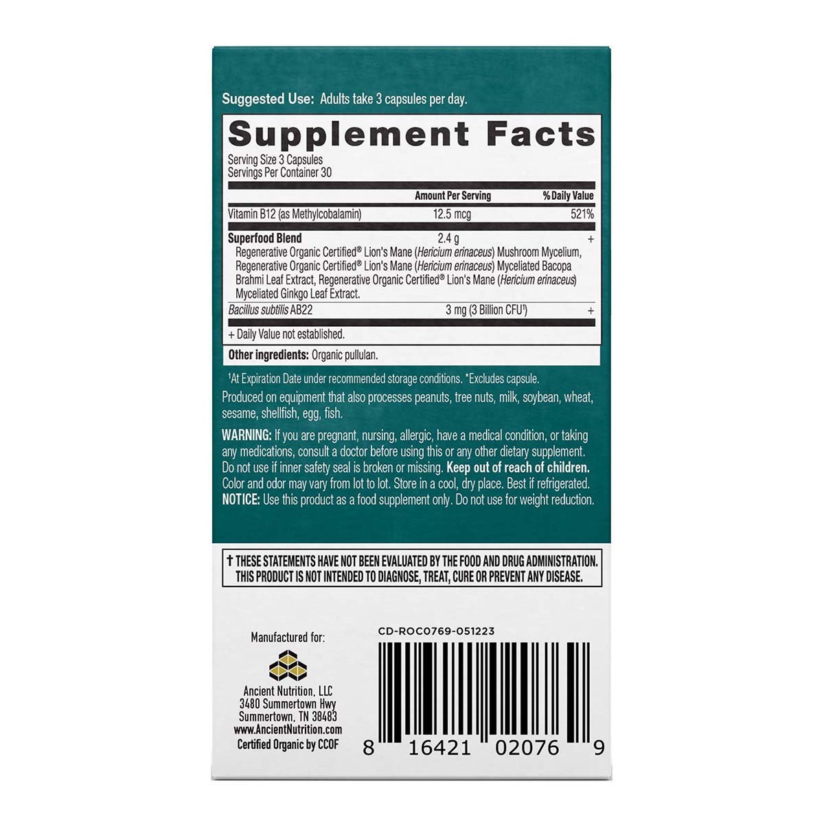 Ancient Nutrition Regenerative Organic Focused Brain Capsules