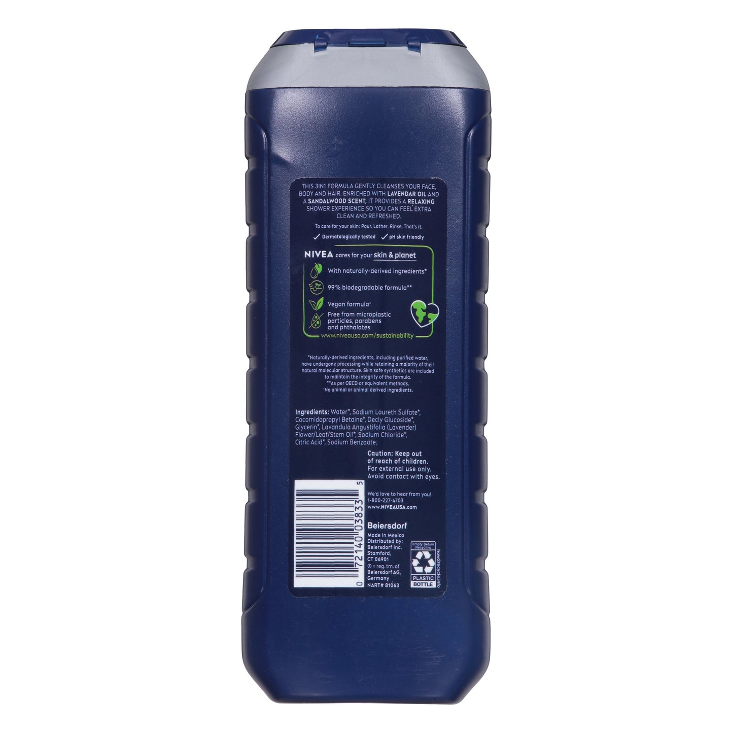 NIVEA Men Relax 3-In-1 Body Wash - Sandalwood Scent + Lavender Oil