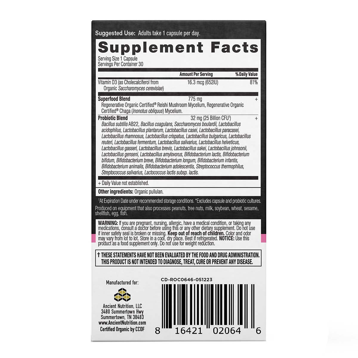 Ancient Nutrition Regenerative Organic Once Daily Women's Probiotics Capsules