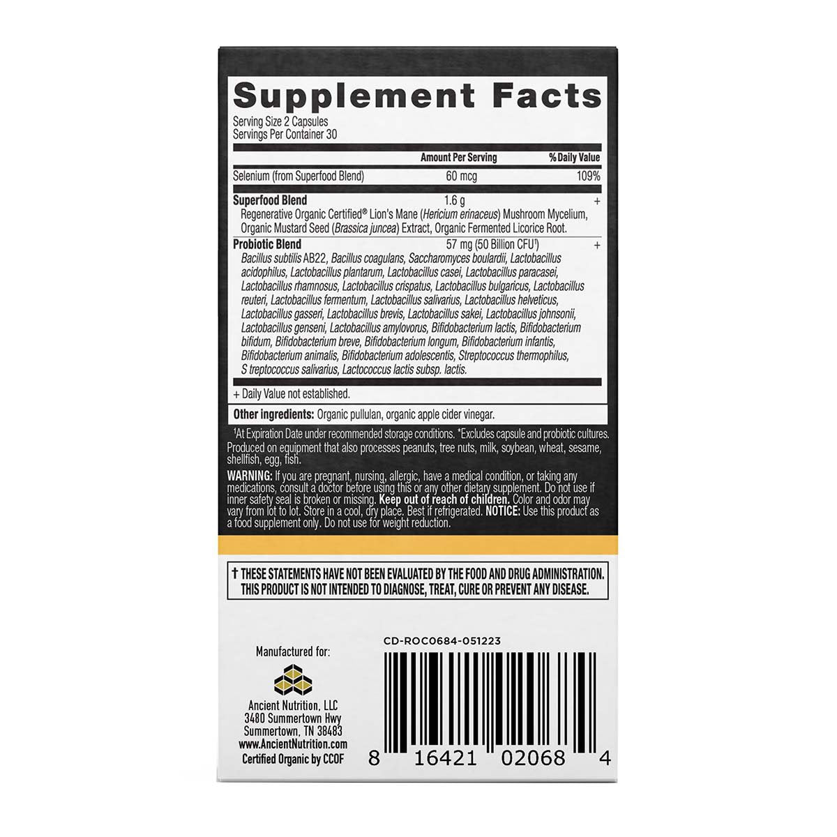 Ancient Nutrition Regenerative Organic Gut Recovery Probiotics Capsules