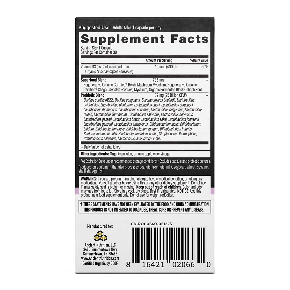 Ancient Nutrition Regenerative Organic Once Daily Women's 50+ Probiotics Capsules
