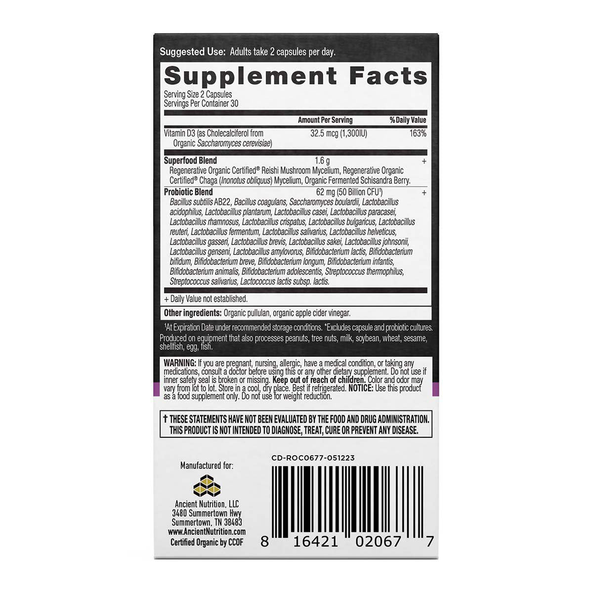 Ancient Nutrition Regenerative Organic Women's Extra Strength Probiotics Capsules