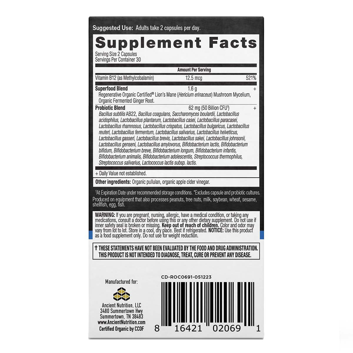 Ancient Nutrition Regenerative Organic Extra Strength Probiotics Capsules