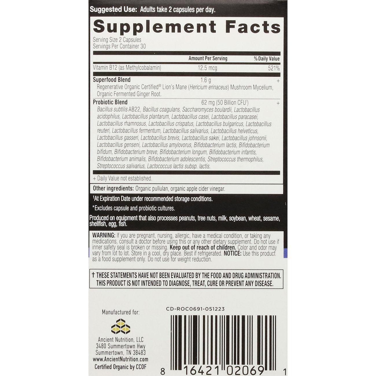 Ancient Nutrition Regenerative Organic Extra Strength Probiotics Capsules