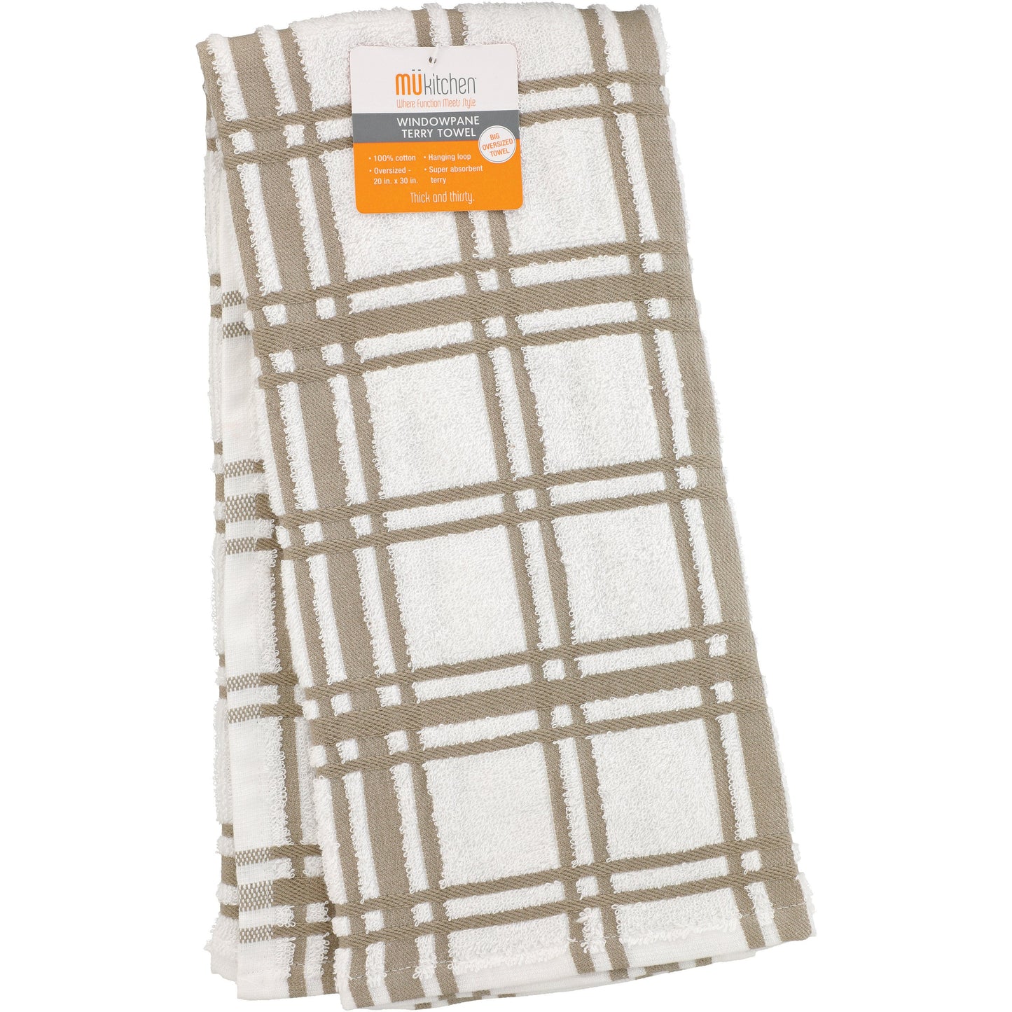 MU Kitchen Terry Kitchen Towel - Windowpane Khaki