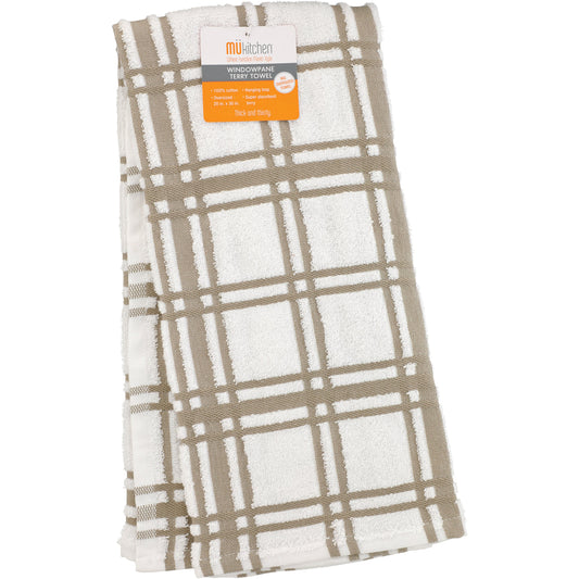 MU Kitchen Terry Kitchen Towel - Windowpane Khaki