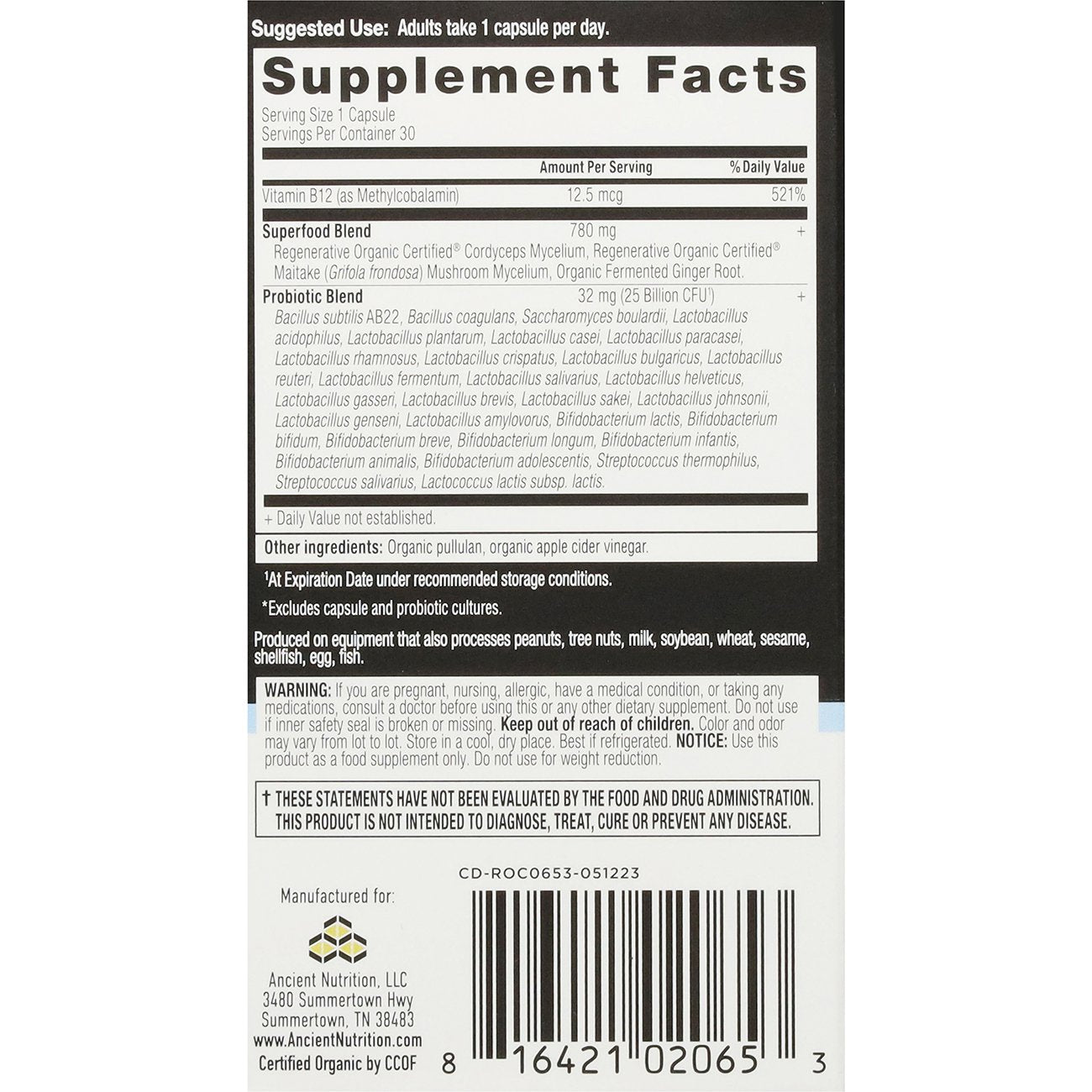 Ancient Nutrition Regenerative Organic Once Daily Probiotics Capsules
