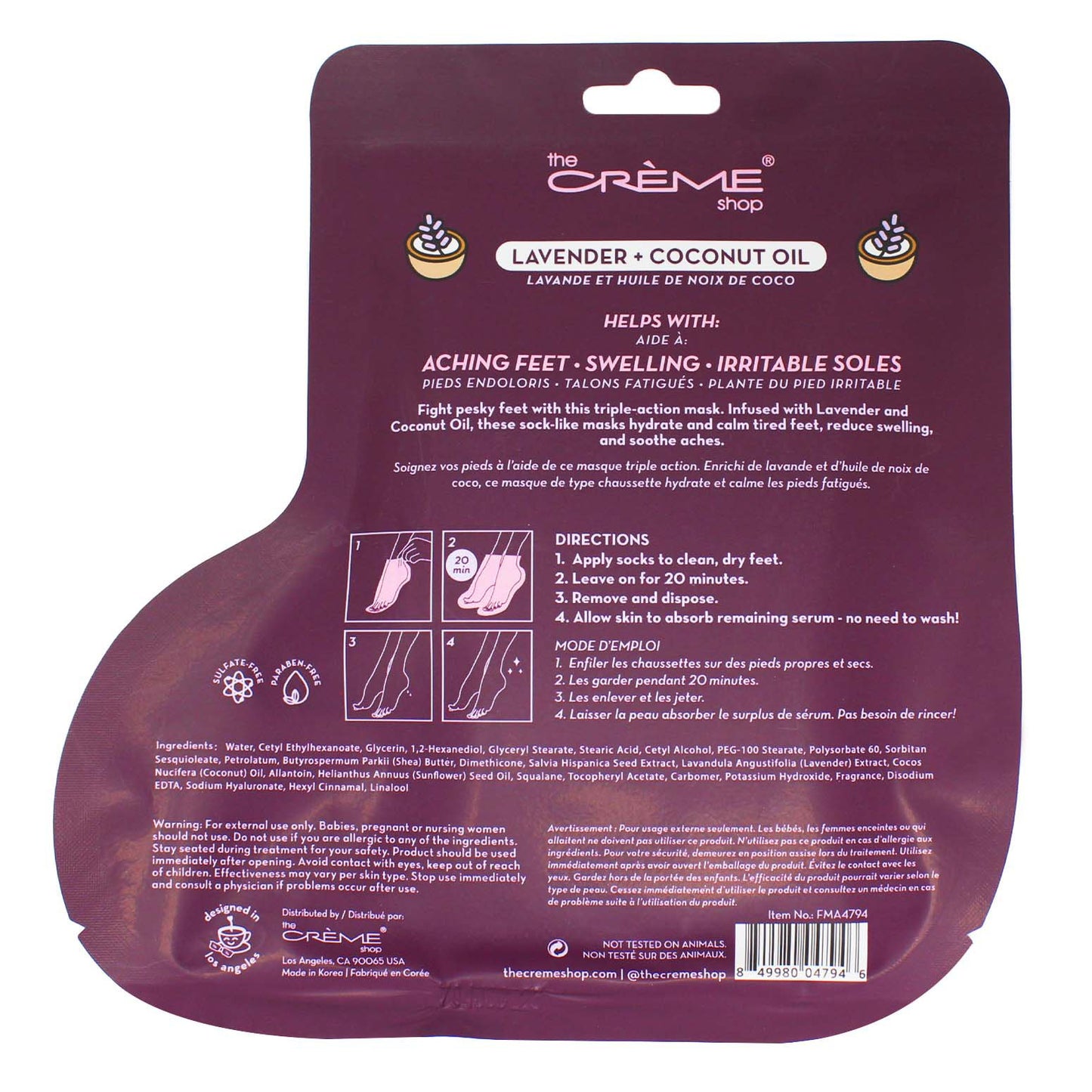 The Crème Shop Soothing & Softening Foot Mask - Lavender + Coconut Oil