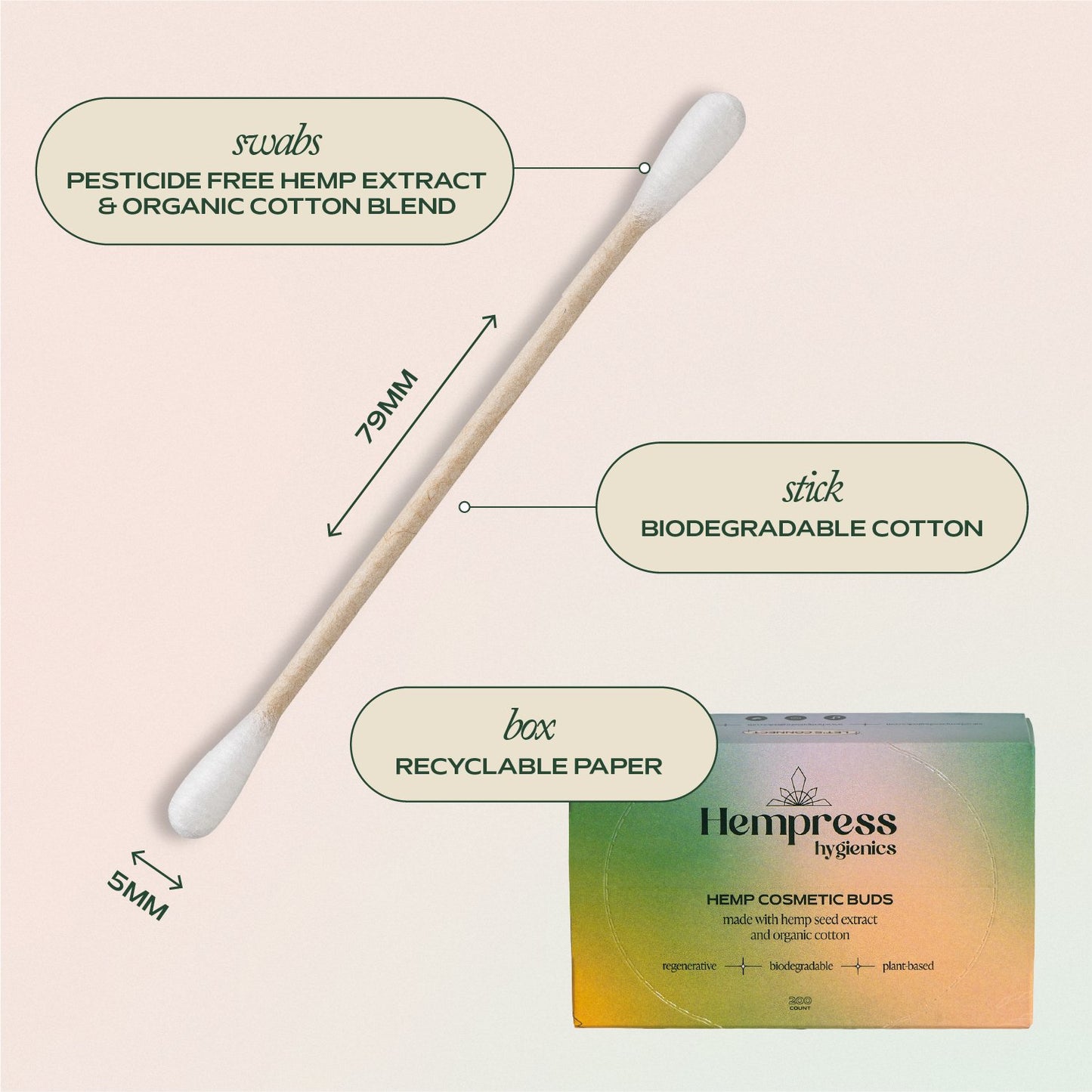 Hempress Hygienics Organic Cotton Cosmetic Ear Swab Buds