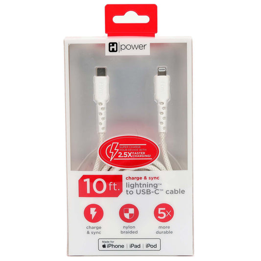 iHome Nylon Lightning to USB-C Charging Cable - White