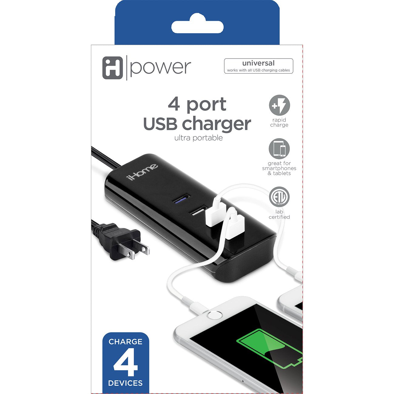 iHome 4-Port USB Charger - Black