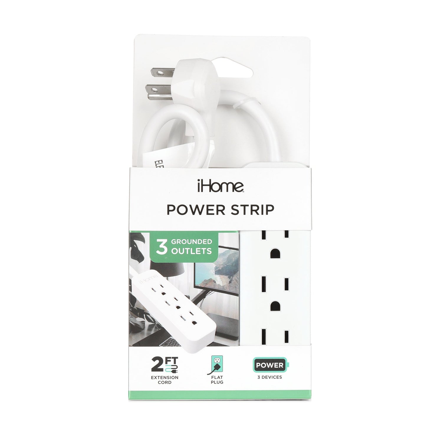 iHome 3-Outlet Power Strip - White