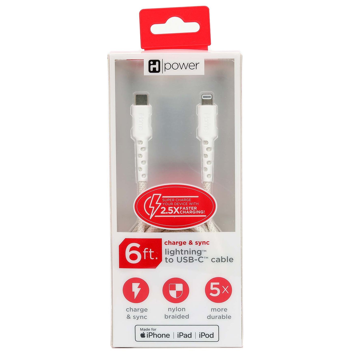 iHome Lightning to USB-C Charging Cable - White