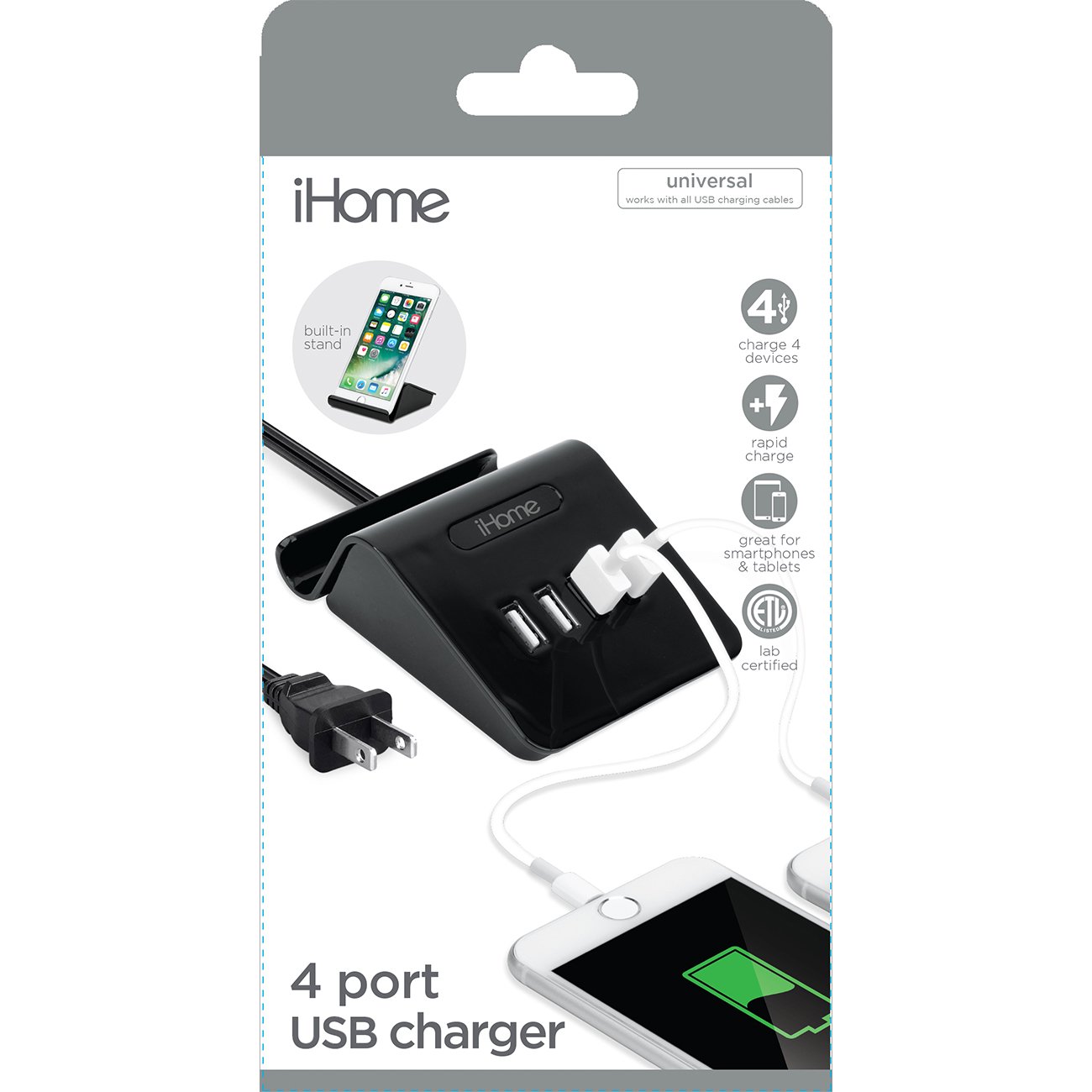 iHome 4-Port USB Charging Stand - Black