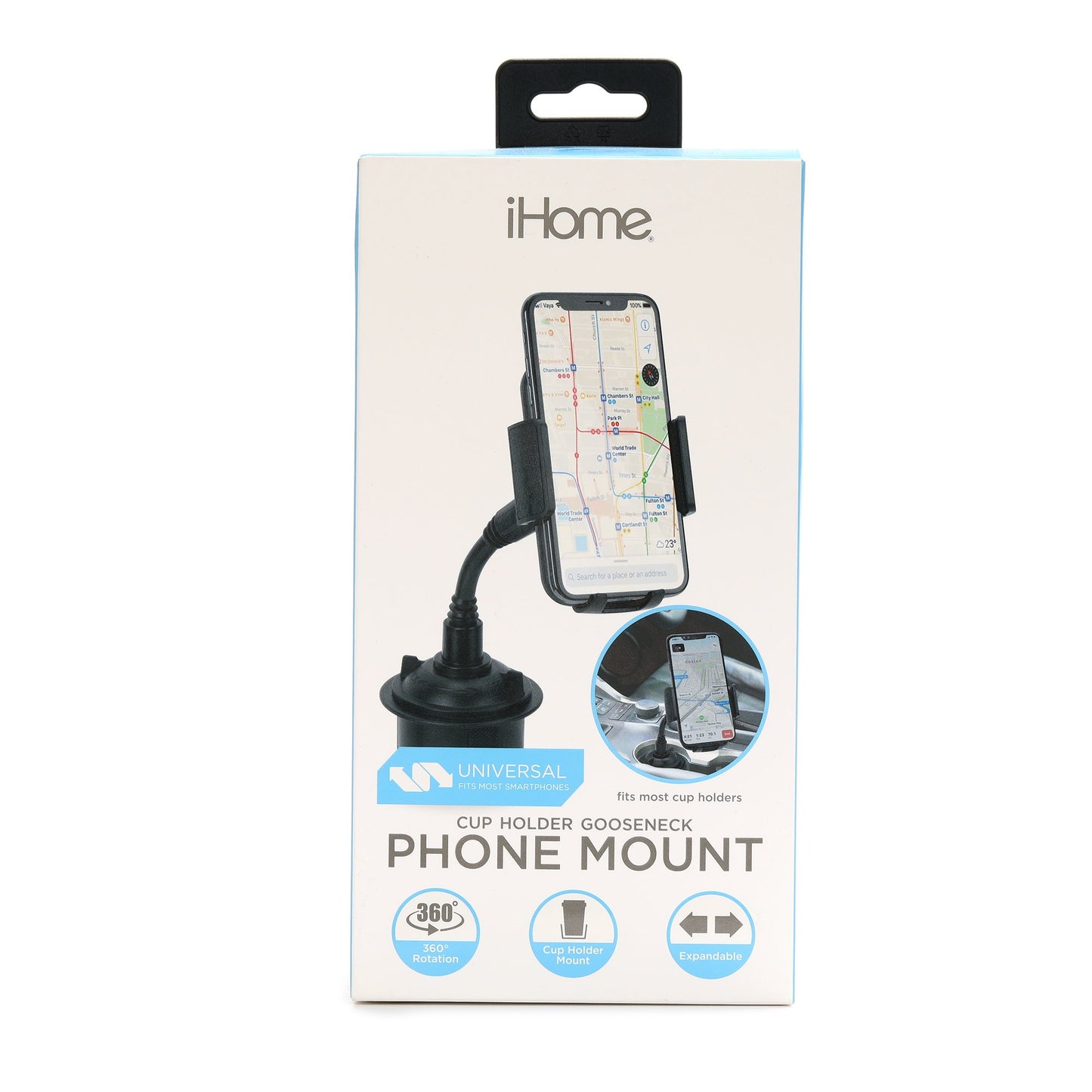 iHome Cup Holder Gooseneck Phone Mount - Black