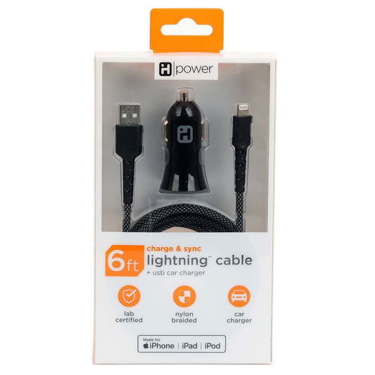 iHome Lightning Cable with Car Charger - Black