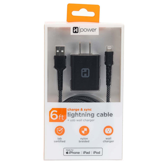 iHome Lightning to USB-A Cable with Wall Charger - Black
