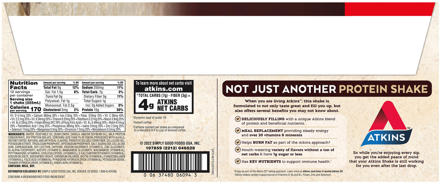 Atkins Iced Coffee 15G Protein Shake 12 pk - Mocha Latte