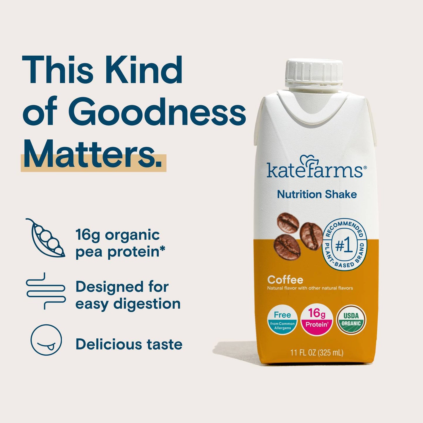 Kate Farms 16g Protein Nutrition Shakes 4 pk Bottles - Coffee