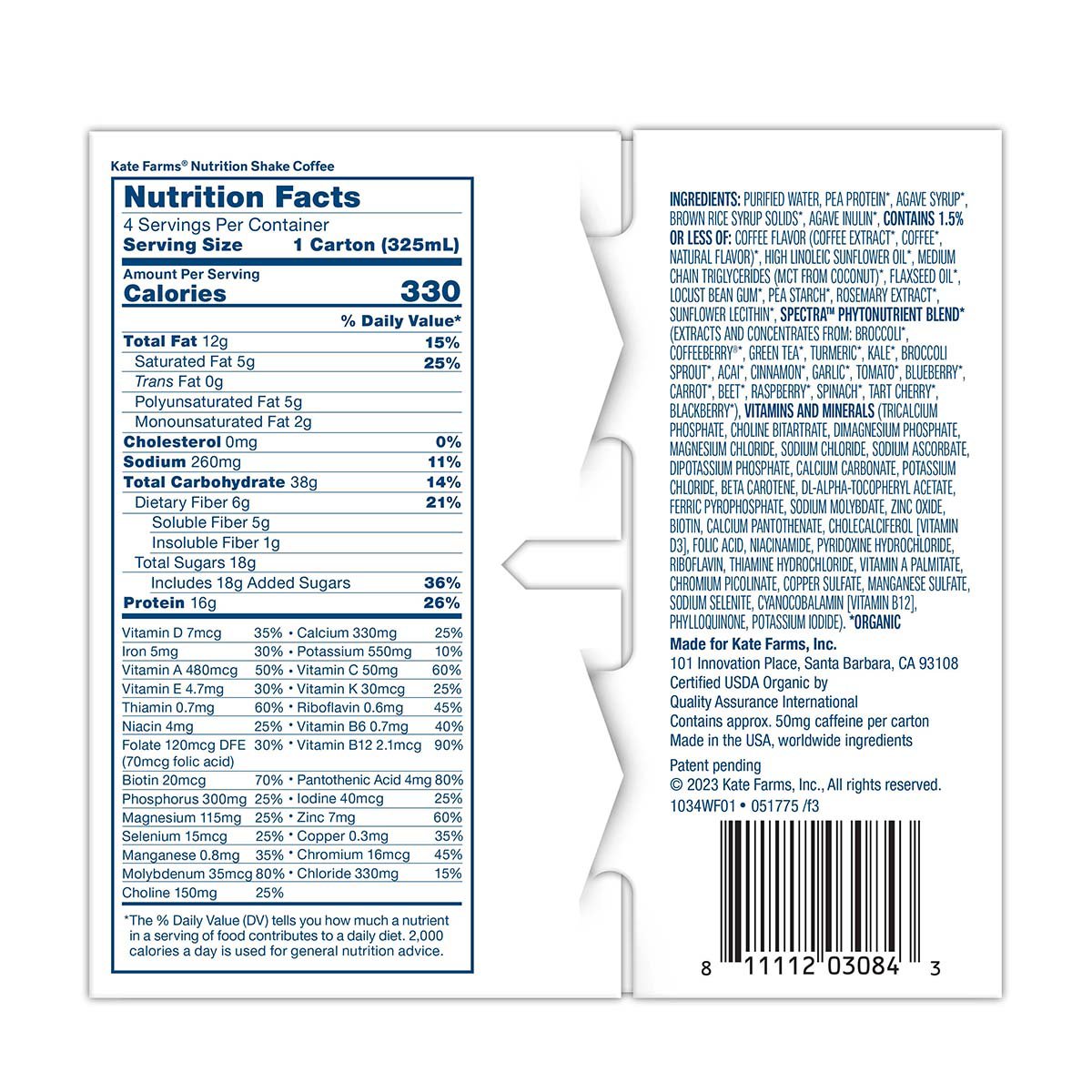 Kate Farms 16g Protein Nutrition Shakes 4 pk Bottles - Coffee