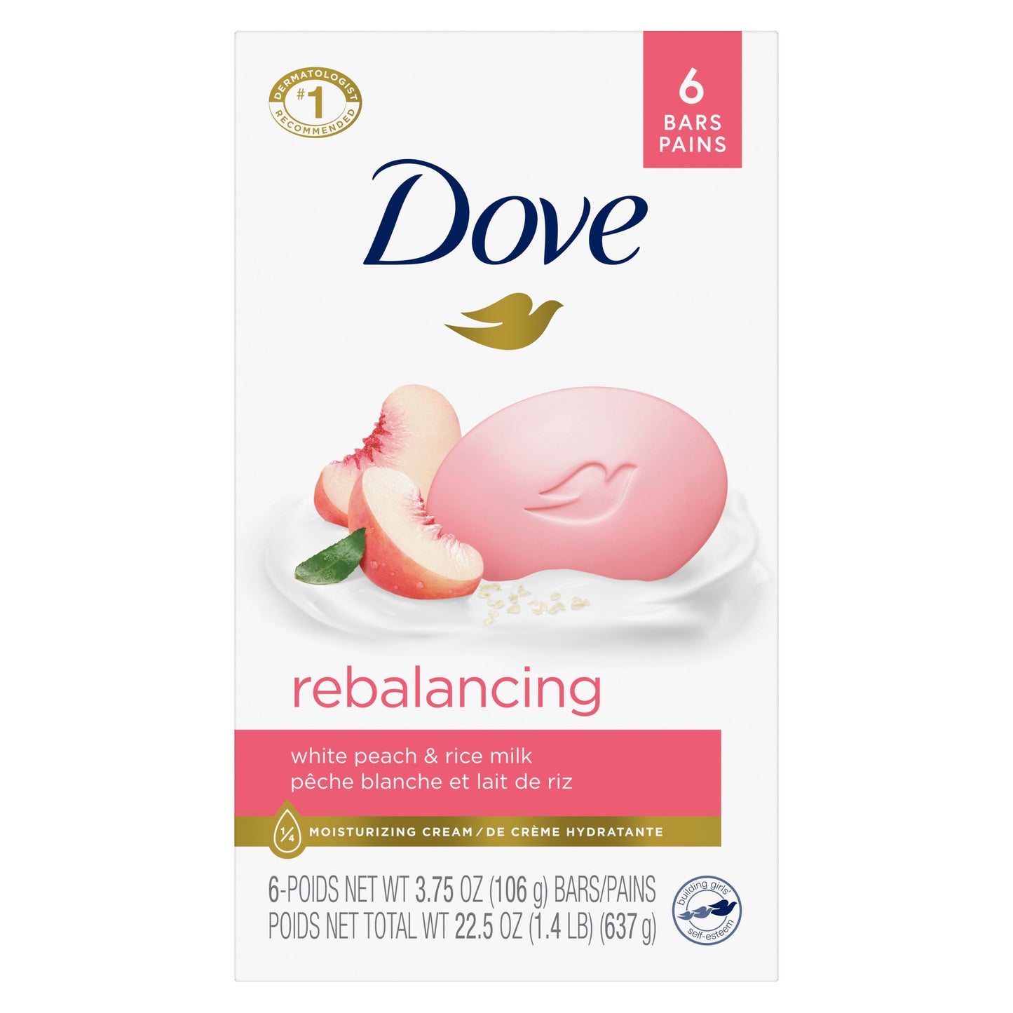 Dove Rebalancing Beauty Bar - White Peach & Rice Milk, 6 PK