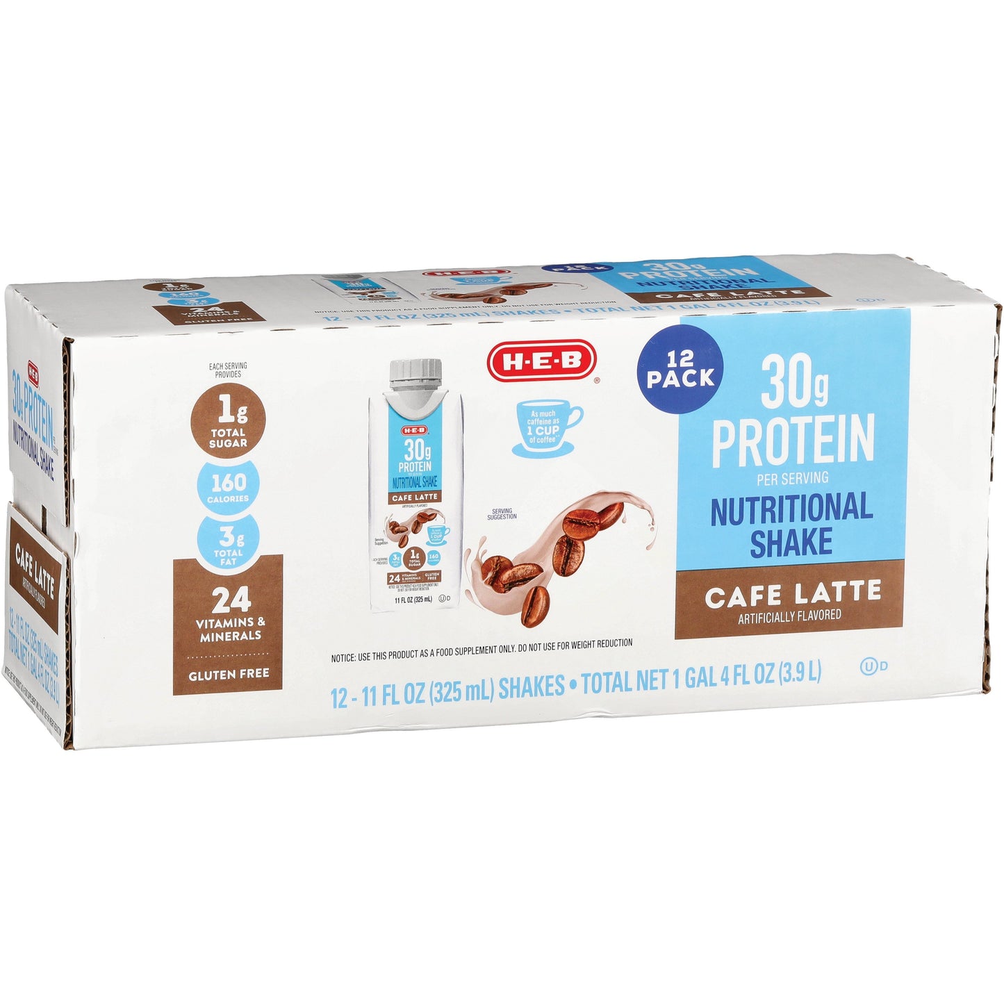 H-E-B 30g Protein Nutritional Shakes 12 pk Bottles - Cafe Latte