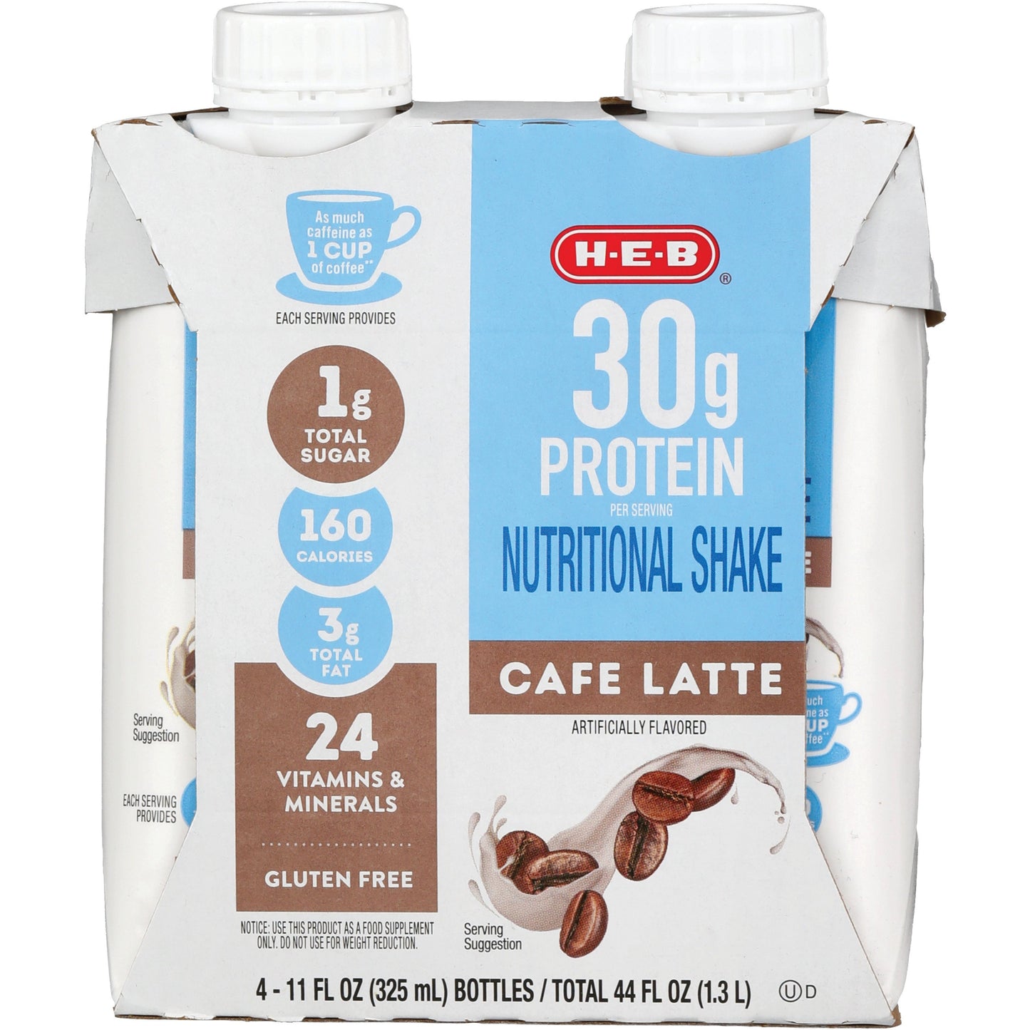 H-E-B 30g Protein Nutritional Shakes 4 pk Bottles - Cafe Latte