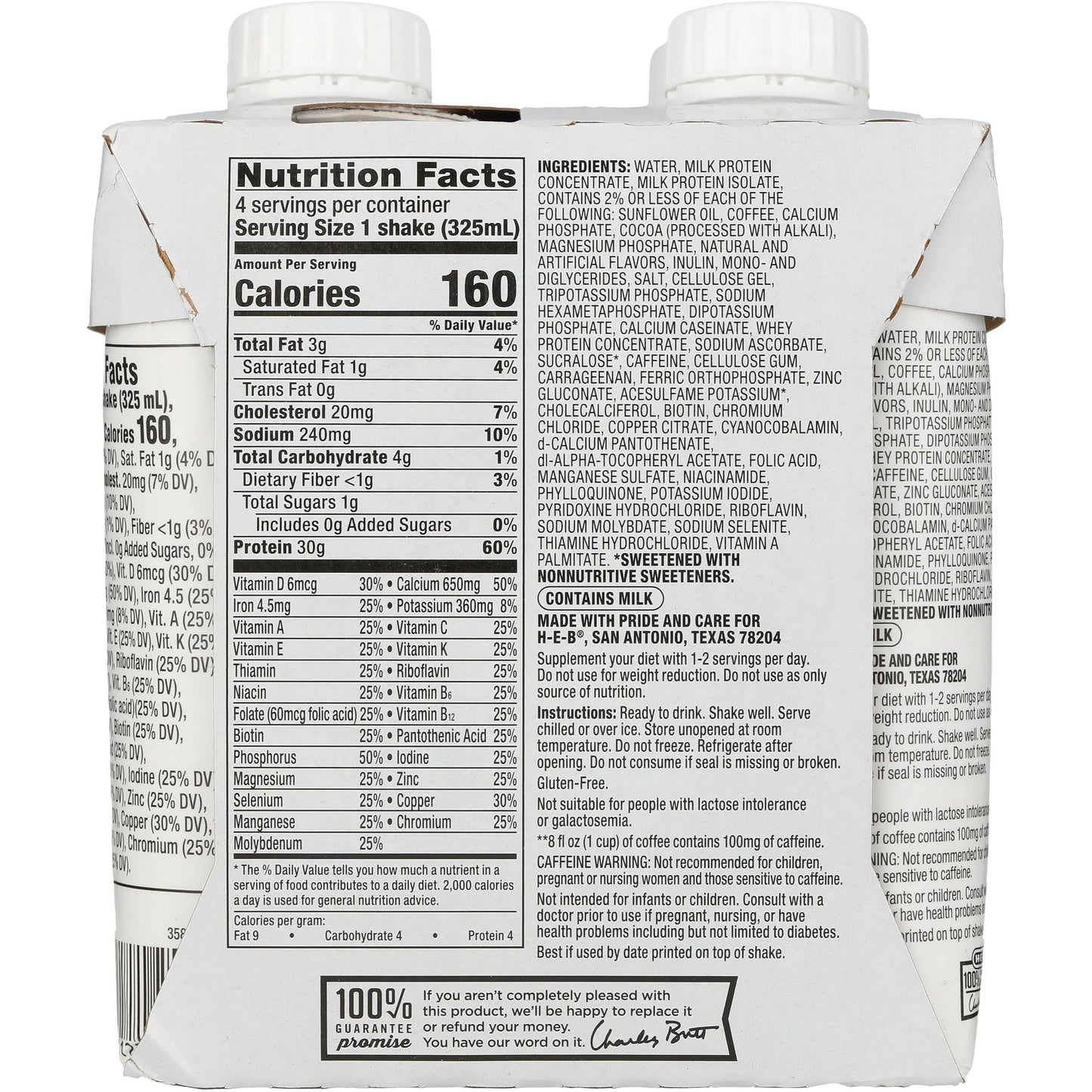 H-E-B 30g Protein Nutritional Shakes 4 pk Bottles - Cafe Latte