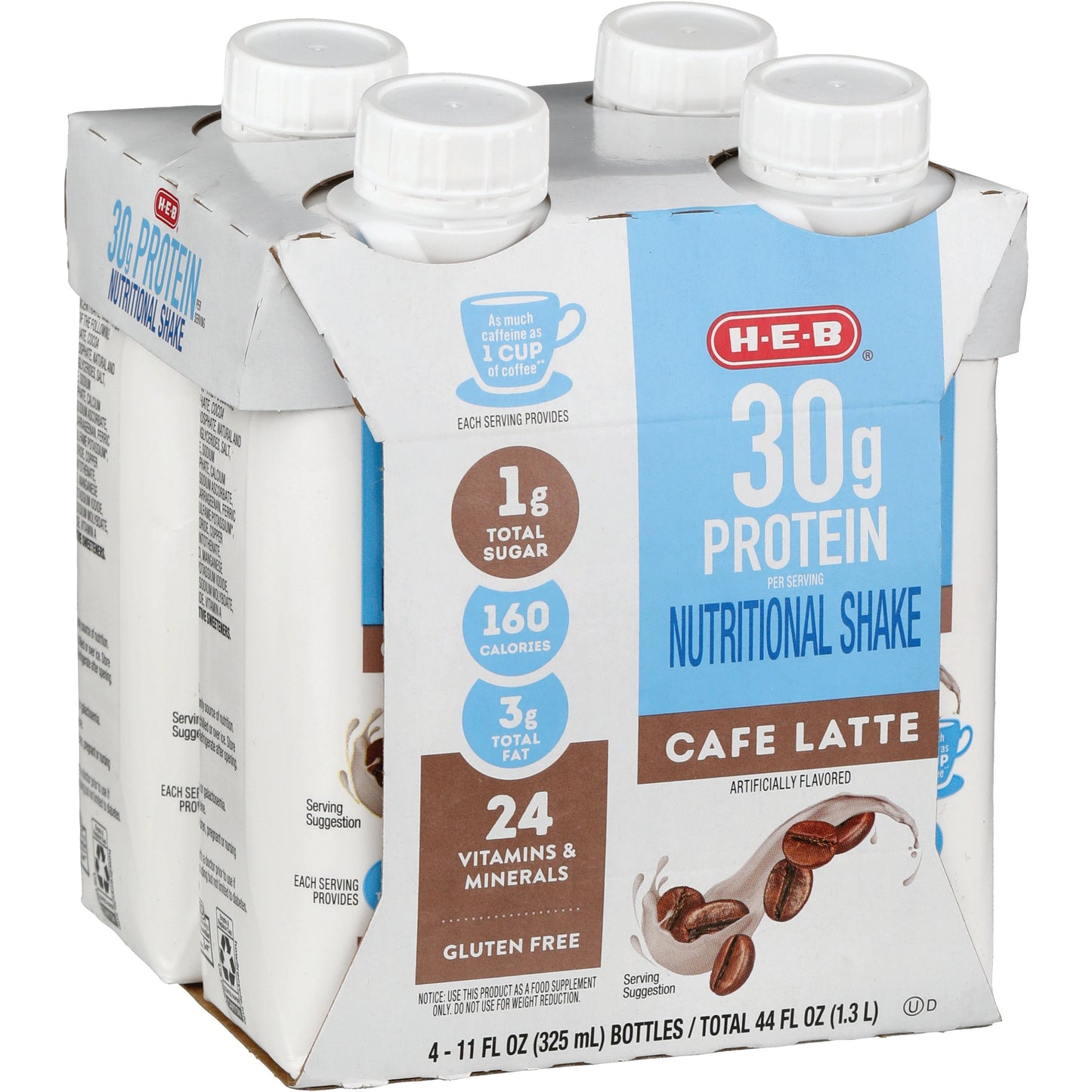 H-E-B 30g Protein Nutritional Shakes 4 pk Bottles - Cafe Latte