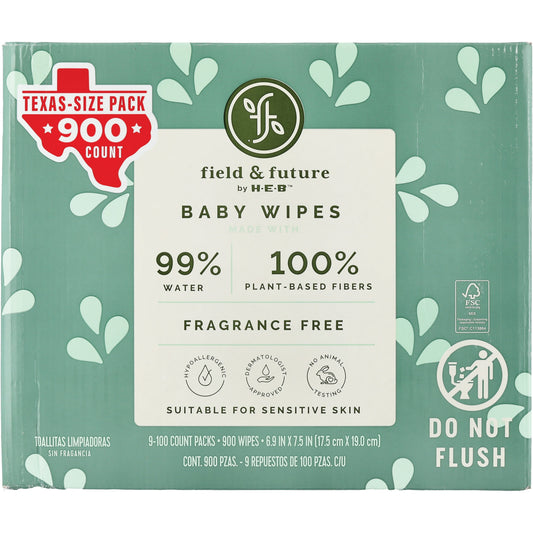 Field & Future by H-E-B 99% Water Baby Wipes Texas Size Pack, 9 pk