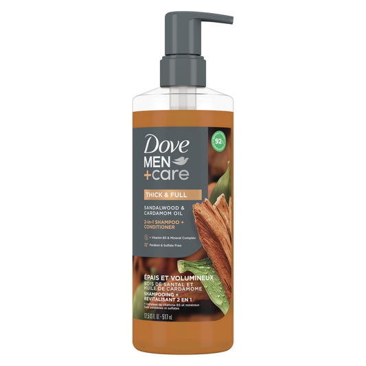 Dove Men+Care Thick & Full 2 in 1 Shampoo + Conditioner - Sandalwood & Cardamom Oil